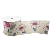 William Morris Daisy Floral Pattern Red Orange Satinband (Spule)