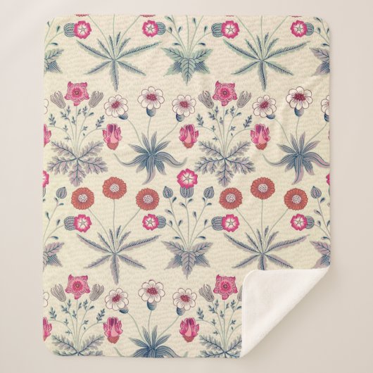 William Morris Daisy Floral Pattern Red Orange Sherpadecke (Vorderseite)