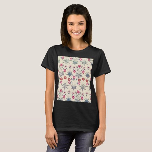 William Morris Daisy Floral Pattern Red Orange T-Shirt (Vorne ganz)