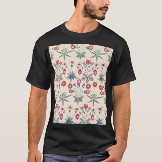 William Morris Daisy Floral Pattern Red Orange T-Shirt (Vorderseite)