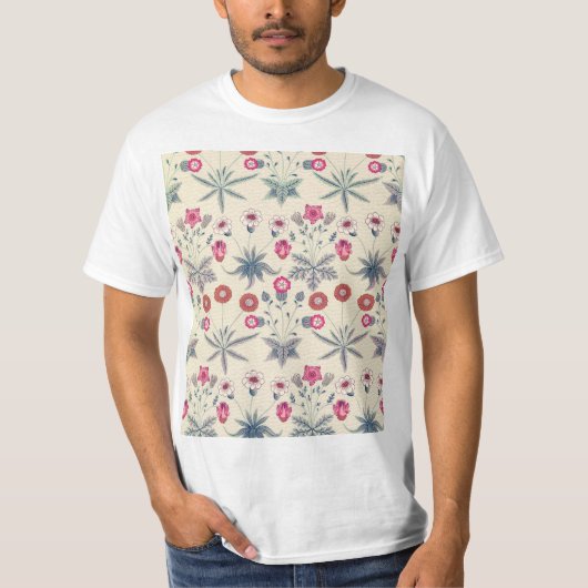 William Morris Daisy Floral Pattern Red Orange T-Shirt (Vorderseite)