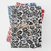 William Morris Damask Black & White, Red, Blue Geschenkpapier Set (Beispiel)