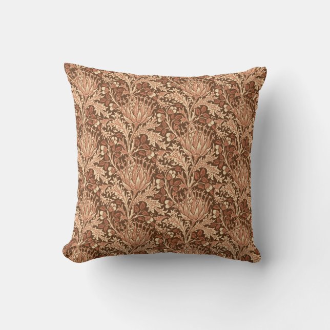 William Morris Damask, Brown & Beige Kissen (Vorderseite)