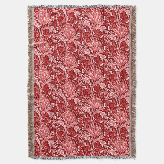 William Morris Damask, Dark Red & White Decke (Vorderseite Vertikal)