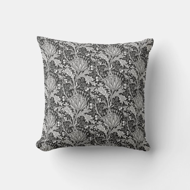 William Morris Damask, Dunkelgrau Kissen (Vorderseite)