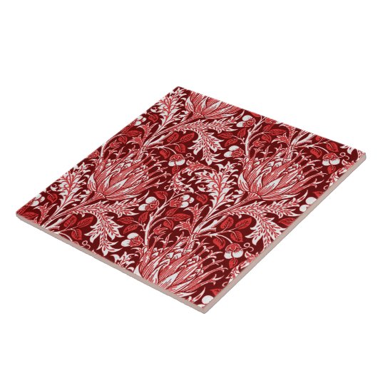 William Morris-Damast, dunkelrot u. weiß Fliese (Seite)