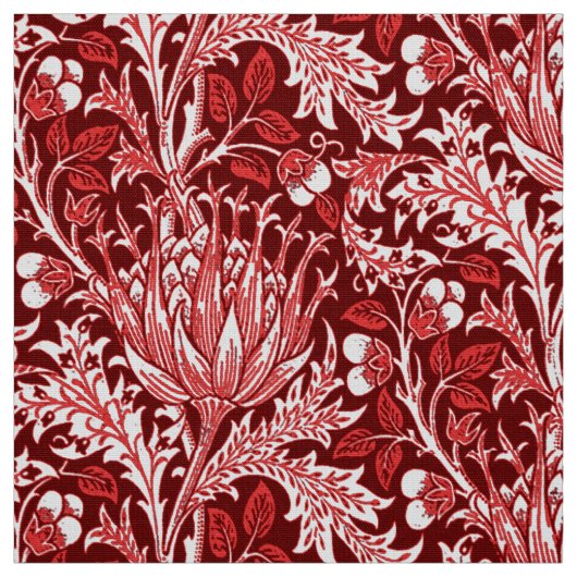 William Morris-Damast, dunkelrot u. weiß Stoff (Muster)