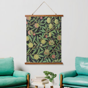 William Morris Dark Granatapfel Fruchtmuster Wandteppich Mit Holzrahmen
