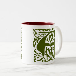 William Morris Dark Green Monogram Arts Crafts Zweifarbige Tasse