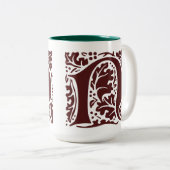 William Morris Dark Red Art Crafts Monogram Zweifarbige Tasse (VorderseiteRechts)