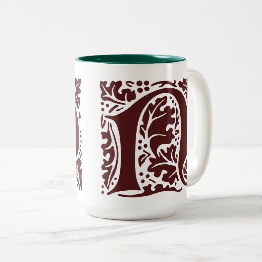 William Morris Dark Red Art Crafts Monogram Zweifarbige Tasse (VorderseiteRechts)