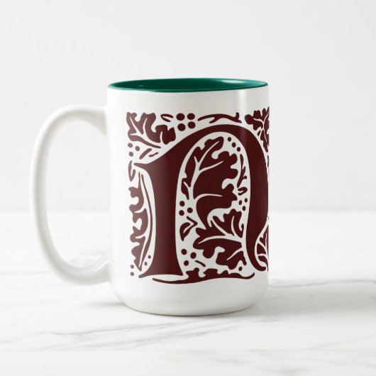 William Morris Dark Red Art Crafts Monogram Zweifarbige Tasse (Links)