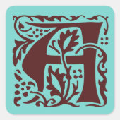 William Morris Dark Red Monogram Arts Crafts Quadratischer Aufkleber (Vorderseite)