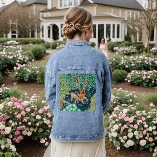 William Morris Deer by a Brook Tapesto Indigo Jeansjacke (Hochzeit Rückseite)