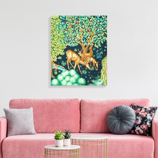 William Morris Deer by a Brook Tapesto Indigo Leinwanddruck (Insitu (Wohnzimmer))