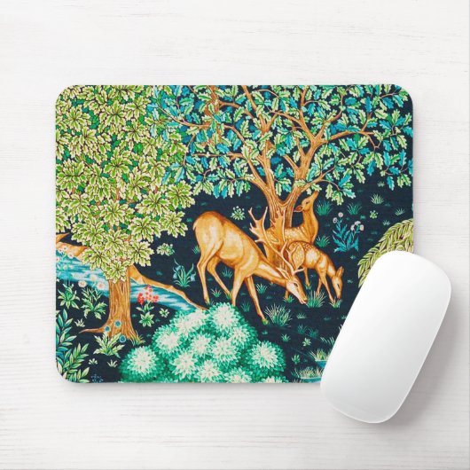 William Morris Deer by a Brook Tapesto Indigo Mousepad (Mit Mouse)