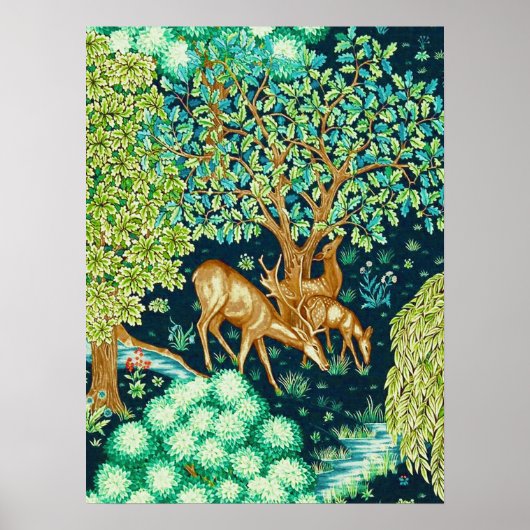 William Morris Deer by a Brook Tapesto Indigo Poster (Vorne)