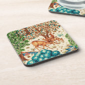 William Morris Deer by a Brook Tapestry Beige Getränkeuntersetzer (Linke Seite)