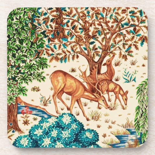William Morris Deer by a Brook Tapestry Beige Getränkeuntersetzer (Vorderseite)