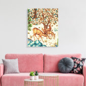 William Morris Deer by a Brook Tapestry Beige Leinwanddruck (Insitu (Wohnzimmer))
