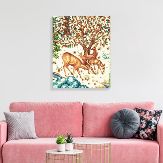 William Morris Deer by a Brook Tapestry Beige Leinwanddruck (Insitu (Wohnzimmer))