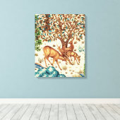 William Morris Deer by a Brook Tapestry Beige Leinwanddruck (Insitu (Holzboden))