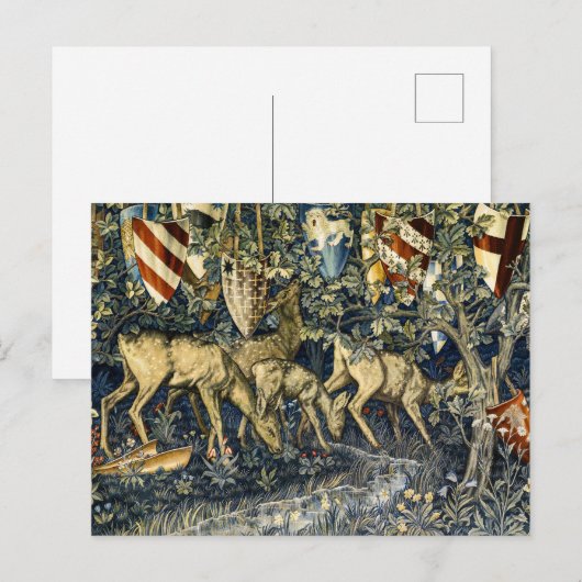 William Morris Deer und Shields in Verdant Realm Postkarte (Vorne/Hinten)