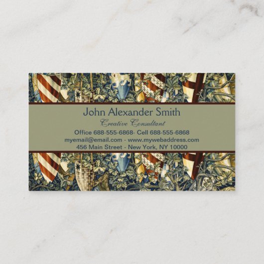 William Morris Deer und Shields in Verdant Realm Visitenkarte (Rückseite)