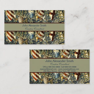 William Morris Deer und Shields in Verdant Realm Visitenkarte