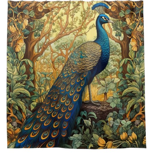 William Morris Design, Pfau im Wald Duschvorhang (Vorderseite)