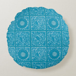 William Morris Diaper Blau Vintage Fliesenmuster Rundes Kissen