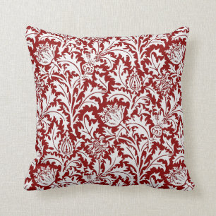 William Morris Distel-Damask, dunkelrot und weiß Kissen