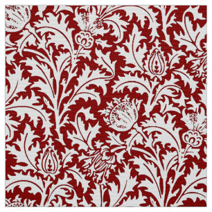 William Morris-Distel-Damast, dunkelrot u. weiß Stoff