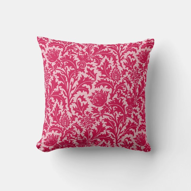 William Morris-Distel-Damast, Fuchsien-Rosa Kissen (Vorderseite)