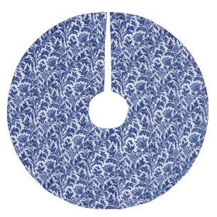 William Morris-Distel-Damast, Kobalt-Blau u. Weiß Polyester Weihnachtsbaumdecke