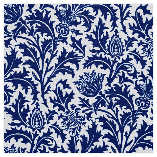 William Morris-Distel-Damast, Kobalt-Blau u. Weiß Stoff (Muster)