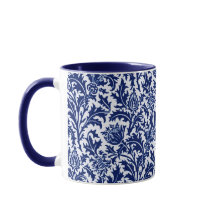 William Morris Distel Damast, Kobaltblau und Weiß