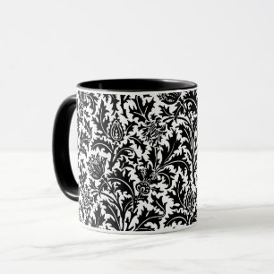 William Morris Distel Damast, Schwarz auf Weiß Tasse