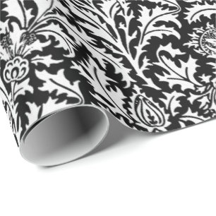William Morris Distel Damast, Schwarz und Weiß Geschenkpapier