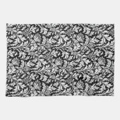 William Morris-Distel-Damast, Schwarzweiss Geschirrtuch (Horizontal)
