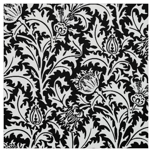 William Morris-Distel-Damast, Schwarzweiss Stoff (Muster)
