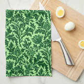 William Morris-Distel-Damast, Smaragdgrün Geschirrtuch (Viertel Falte)
