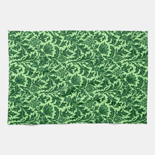 William Morris-Distel-Damast, Smaragdgrün Geschirrtuch (Horizontal)