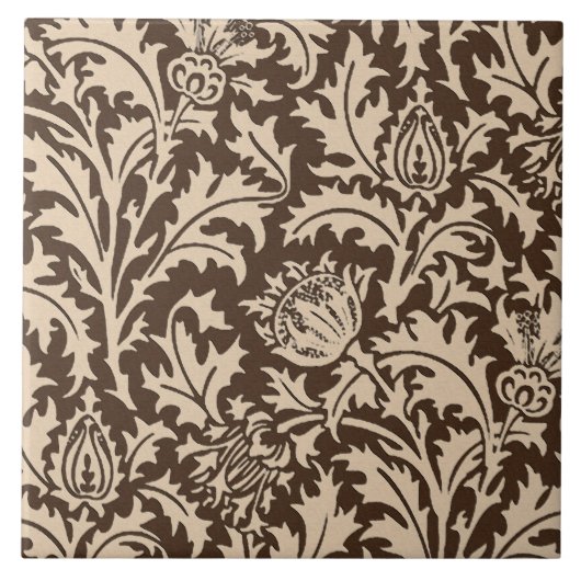 William Morris-Distel-Damast, Taupe TAN u. Beige Fliese (Vorderseite)