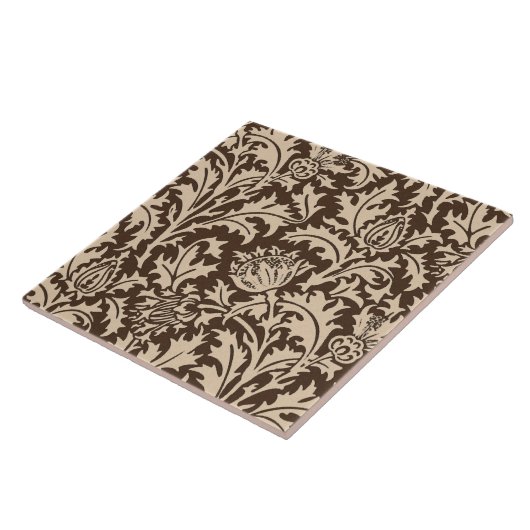 William Morris-Distel-Damast, Taupe TAN u. Beige Fliese (Seite)
