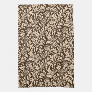 William Morris-Distel-Damast, Taupe TAN u. Beige Geschirrtuch