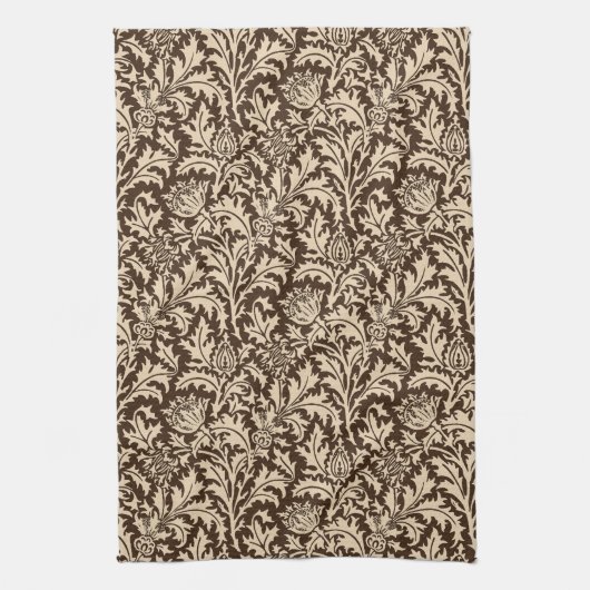 William Morris-Distel-Damast, Taupe TAN u. Beige Geschirrtuch (Vertikal)