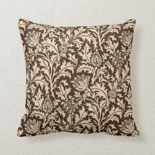 William Morris-Distel-Damast, Taupe TAN u. Beige Kissen