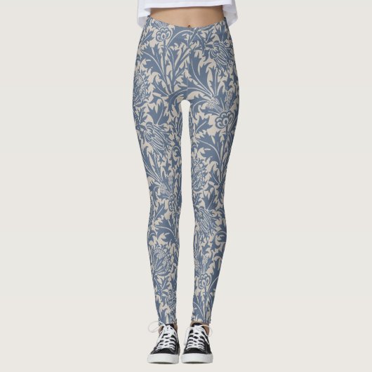 William Morris Distel-Sage-Blau-Muster Leggings (Vorderseite)