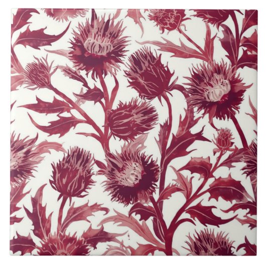 William Morris Distelblüte tief burgunderrot Fliese (Vorderseite)